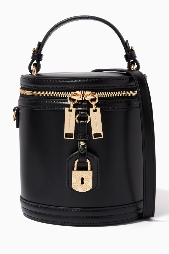 

Logo Padlock Mini Vanity Bag in Faux Leather, Black
