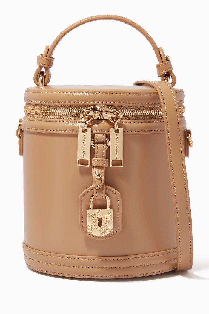 

Logo Padlock Mini Vanity Bag in Faux Leather, Brown