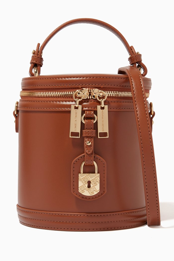 

Logo Padlock Mini Vanity Bag in Faux Leather, Brown