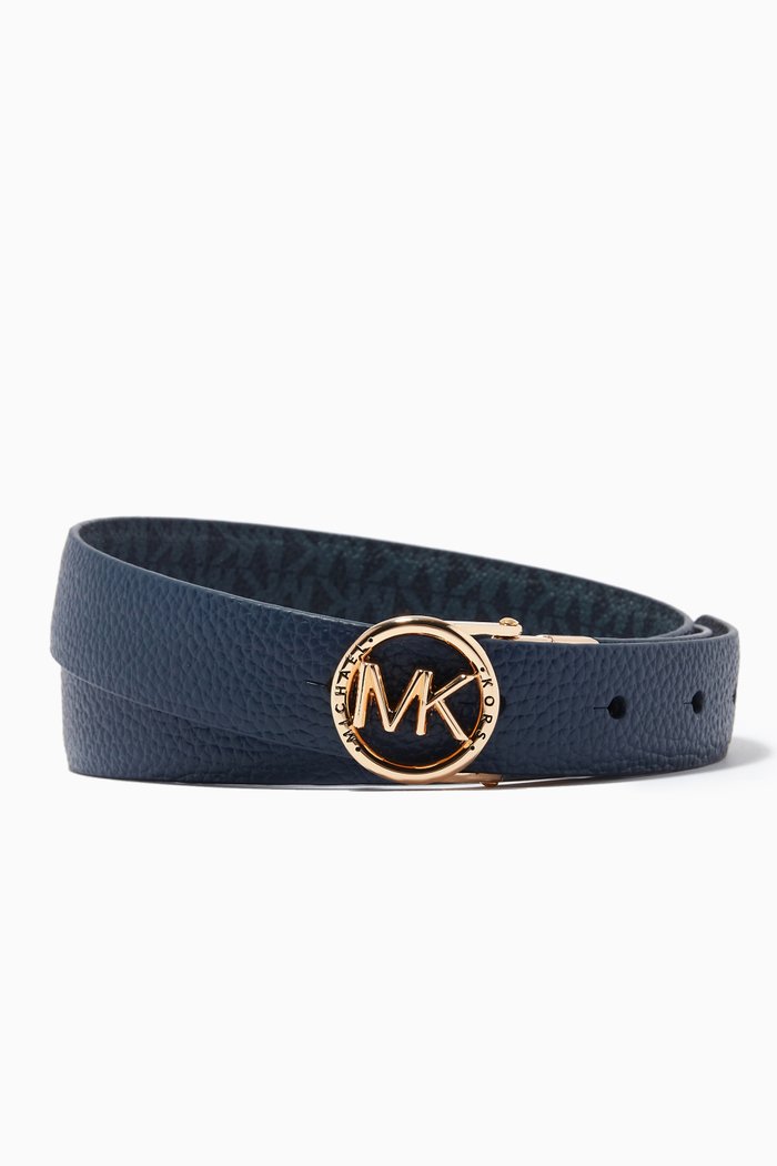 

Reversible Logo Belt in Leather & Logo-print Canvas, Blue