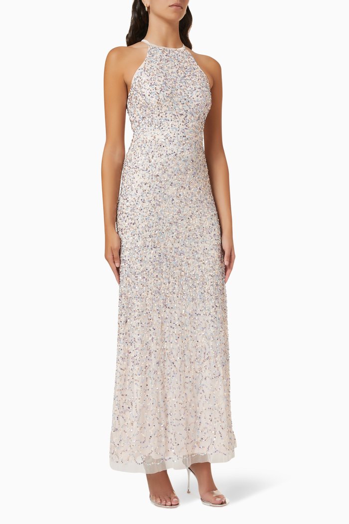 

Sequin Embellished Halter Neck Gown, Neutral