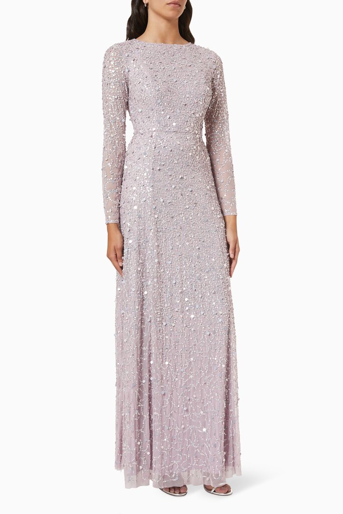 

Lattice Back Sequin Embellished Gown, Purple