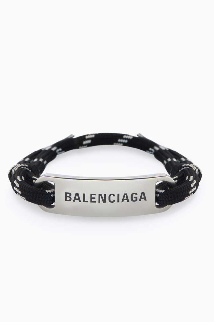 

Logo Plate Cord Bracelet in Brass & Cotton, Black