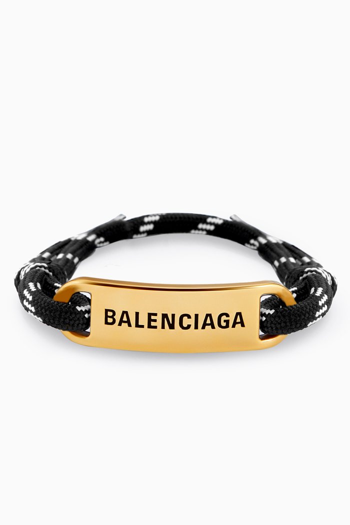 

Logo Plate Cord Bracelet in Brass & Cotton, Black