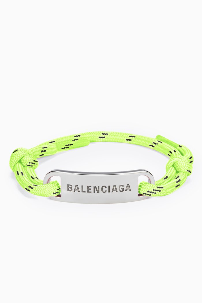 Logo Plate Cord Bracelet in Brass & Cotton, Yellow
