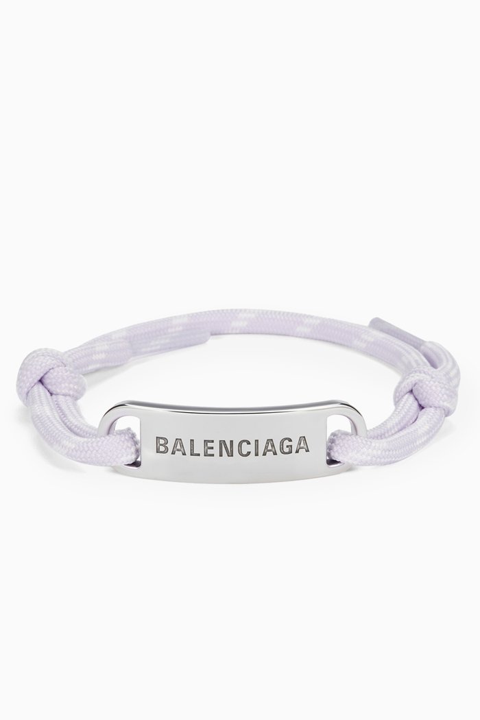 

Logo Plate Cord Bracelet in Brass & Cotton, Purple