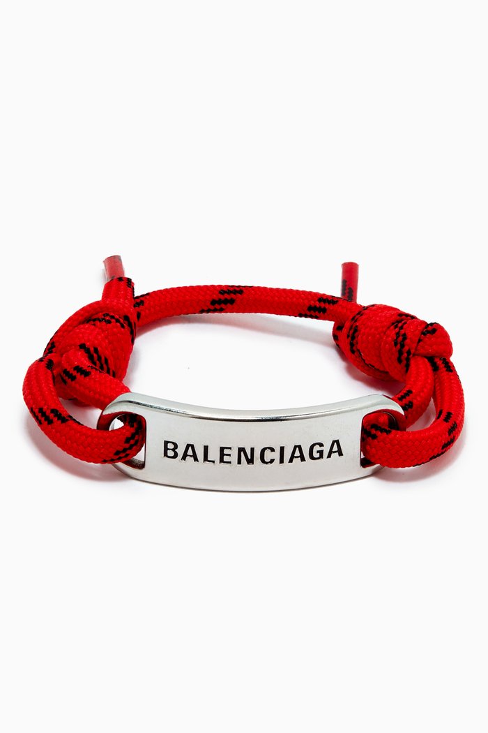 

Logo Plate Cord Bracelet in Brass & Cotton, Red
