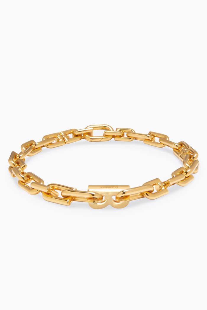 B Chain Necklace in Brass, Gold