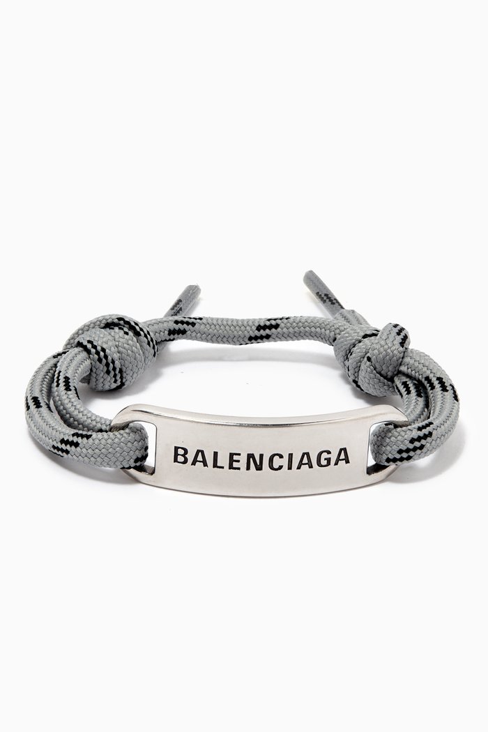 

Logo Plate Cord Bracelet in Brass & Cotton, Black