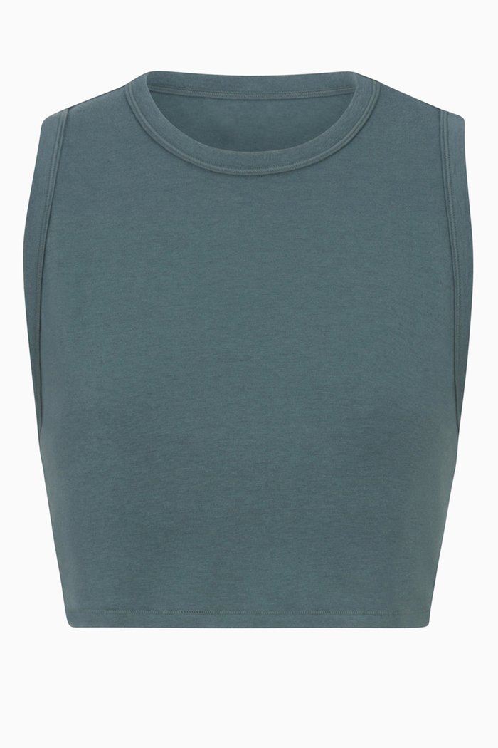 

Boyfriend Crop Tank Top in Cotton-modal Blend, Blue