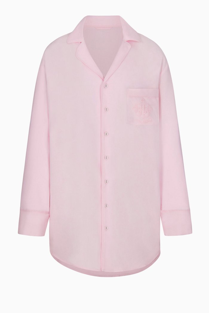 

Hotel Sleep Button-up Top in Cotton Blend, Pink