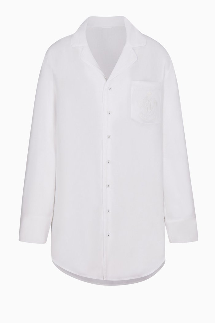 

Hotel Sleep Button-up Top in Cotton Blend, White
