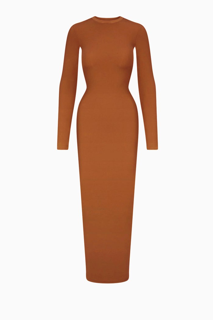 

Fits Everybody Crew Neck Long Sleeve Dress, Metallic