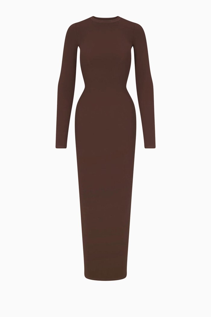 

Fits Everybody Crew Neck Long Sleeve Dress, Brown