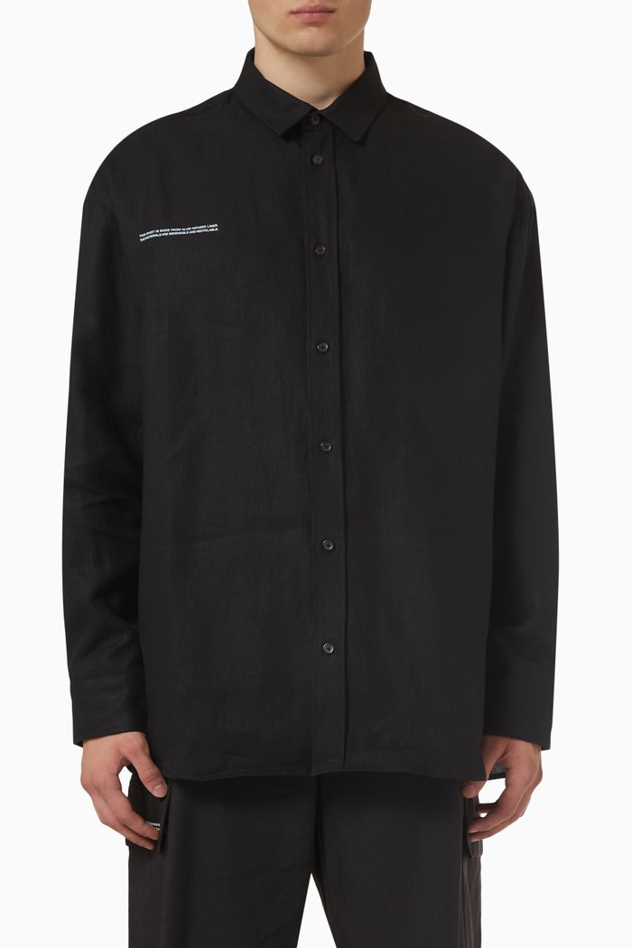 

Collared Long Sleeve Shirt in Aloe Linen, Black