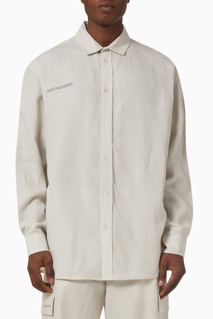 

Collared Long Sleeve Shirt in Aloe Linen, Grey