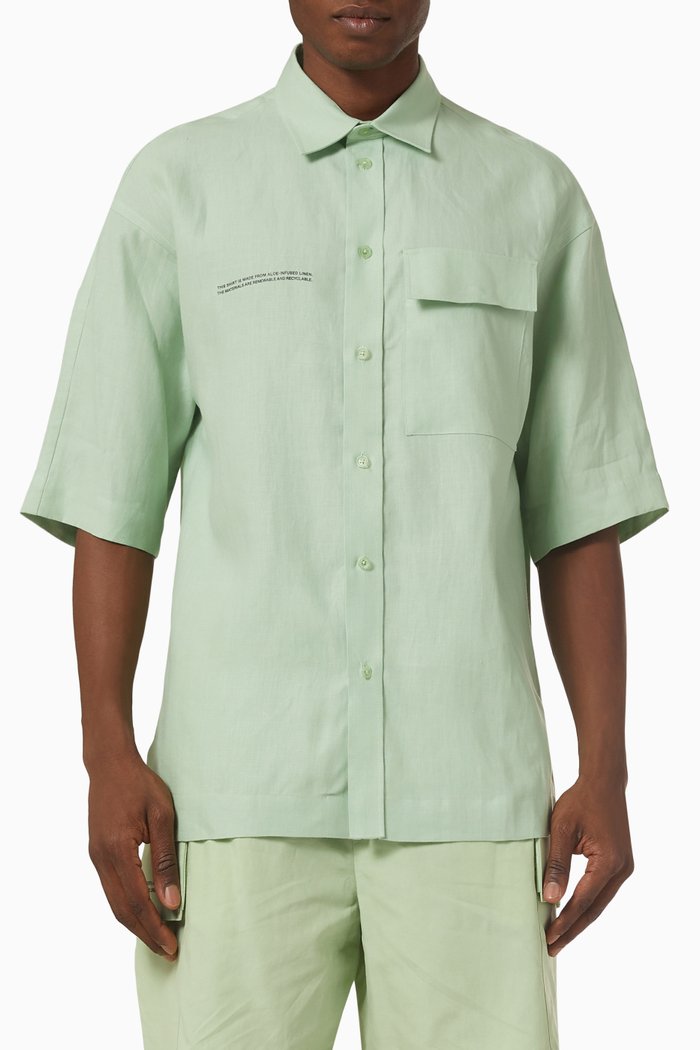 

Short Sleeve Shirt in Aloe Linen, Green