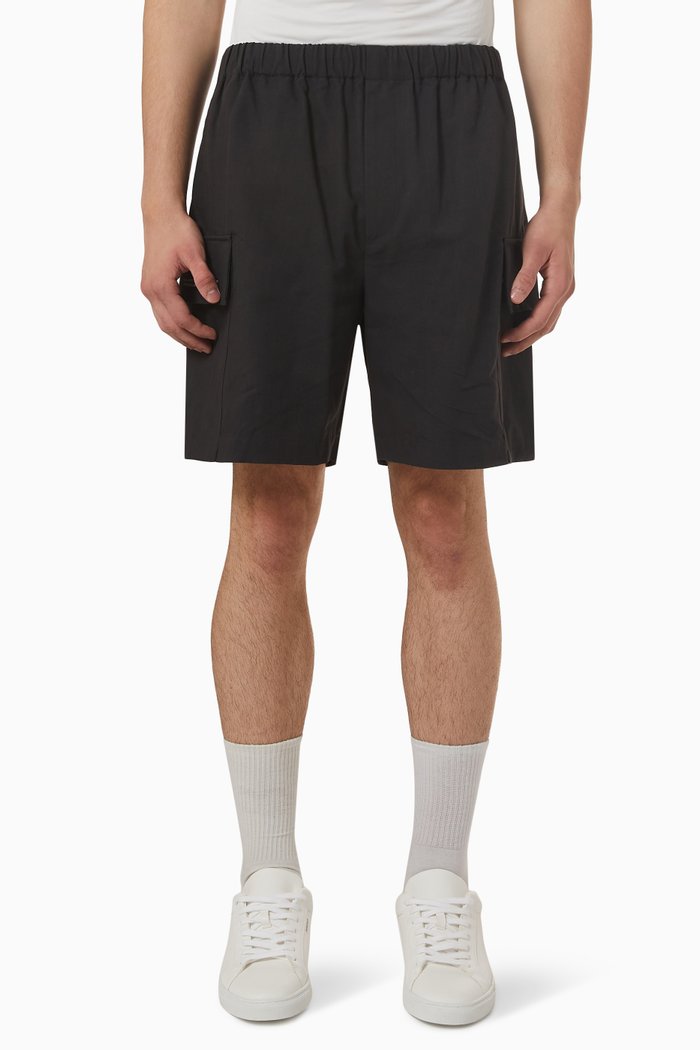 Cargo Shorts in Organic Cotton Linen-blend, Black