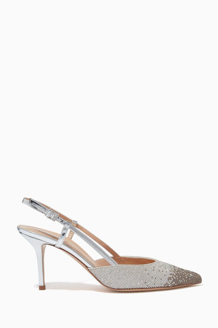

Slingback Pumps in Rhinestones & Metallic Leather, Silver