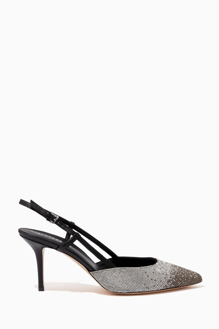 

Slingback Pumps in Rhinestones & Metallic Leather, Black