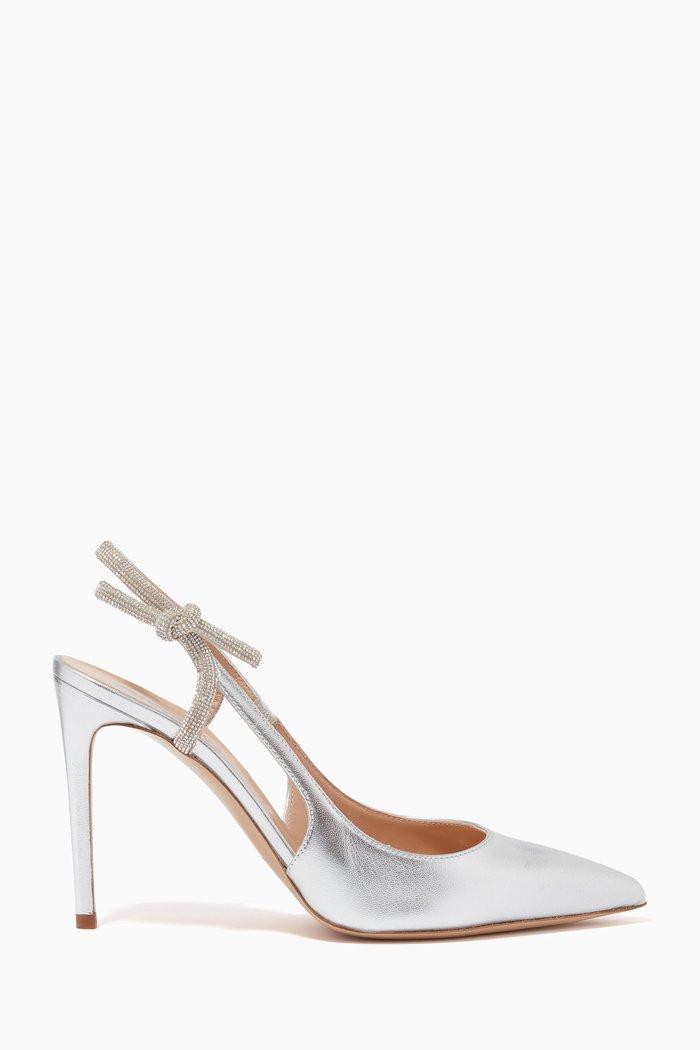 

Crystal Embellished Slingback Pumps in Leather, Silver