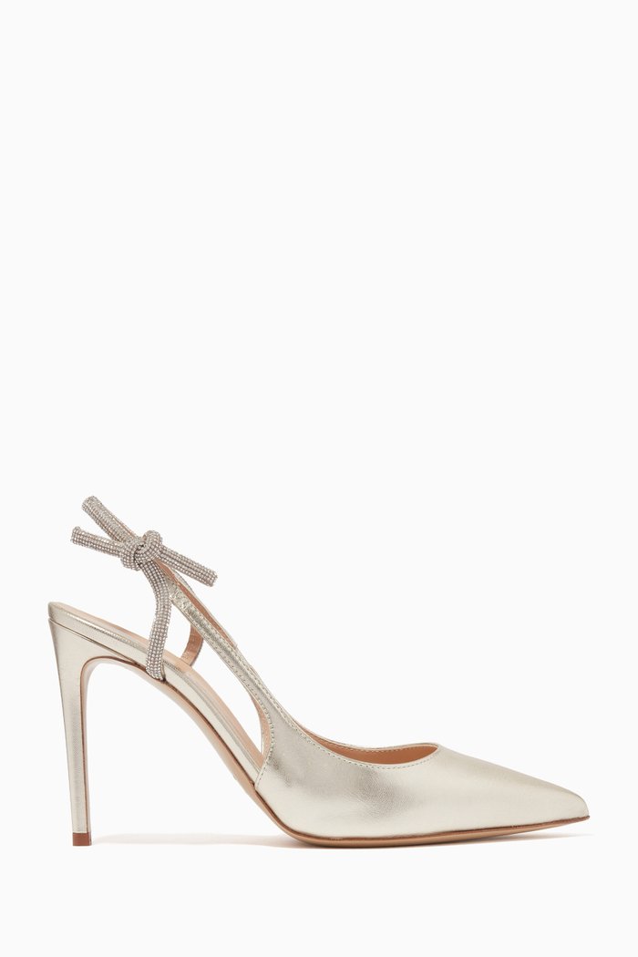 

Crystal Embellished Slingback Pumps in Leather, Gold