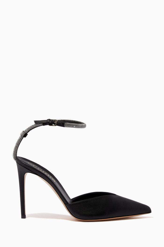 

Crystal Embellished Pumps in Leather, Black