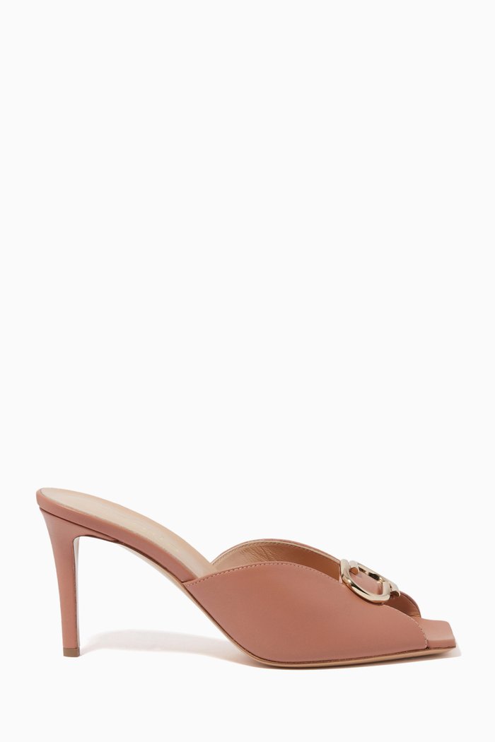 Buckle Mules in Leather, Brown