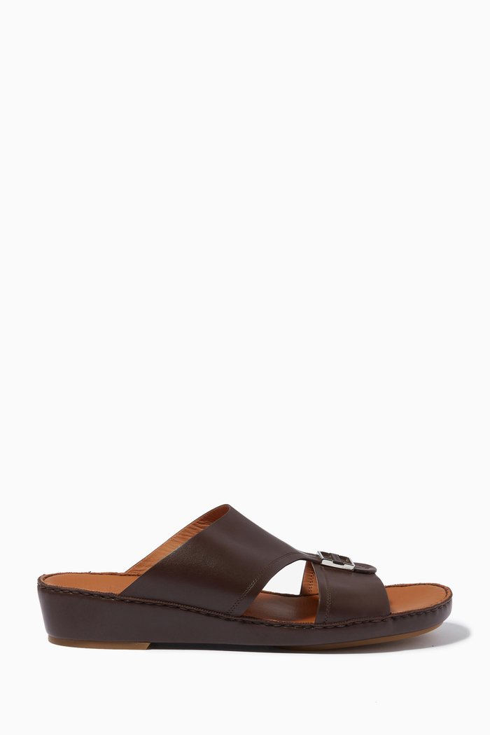 Slippers in Leather, Brown