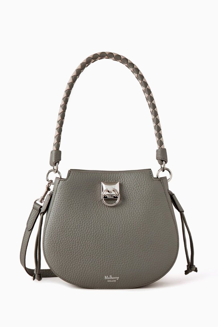 

Mini Iris Hobo Shoulder Bag in Heavy Grain Leather, Grey