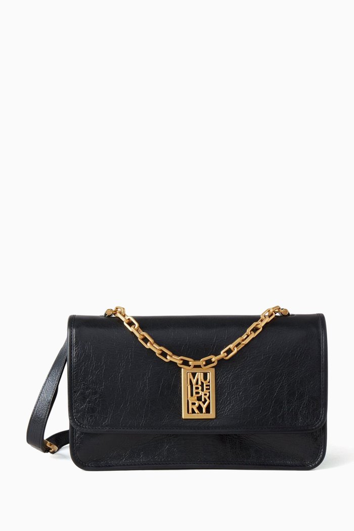 

Sadie Rectangle Shoulder Bag in High Shine Leather, Black