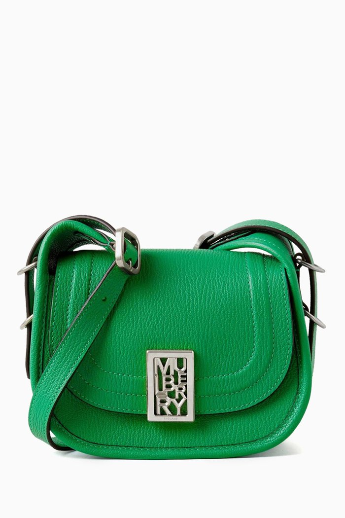 

Mini Sadie Satchel Bag in Goat Print Leather, Green