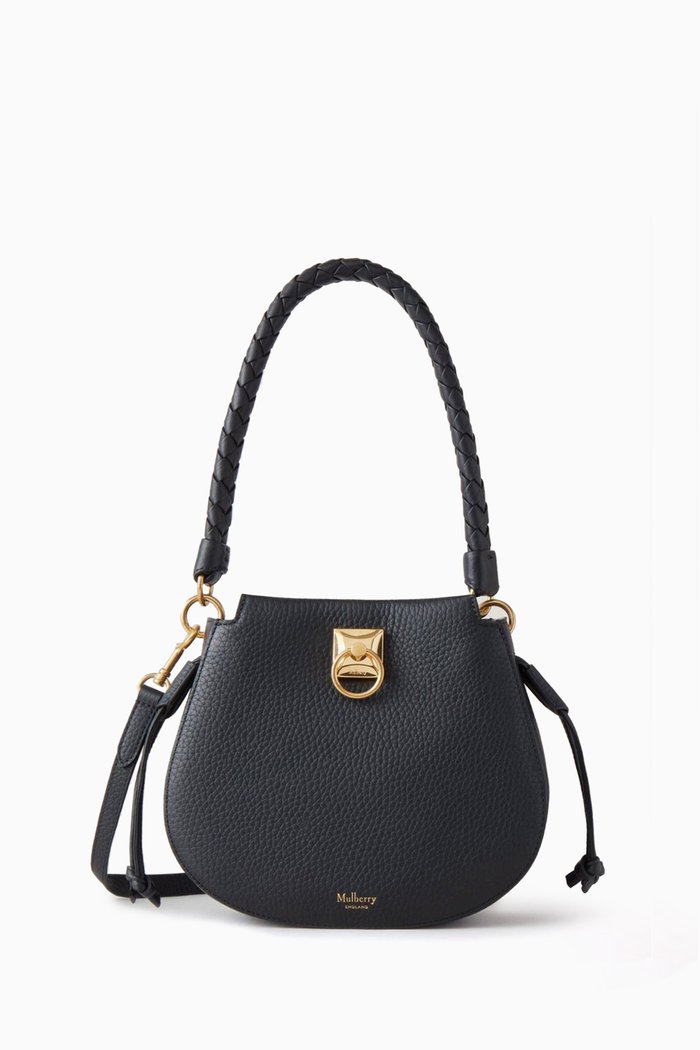 

Mini Iris Hobo Shoulder Bag in Heavy Grain Leather, Black