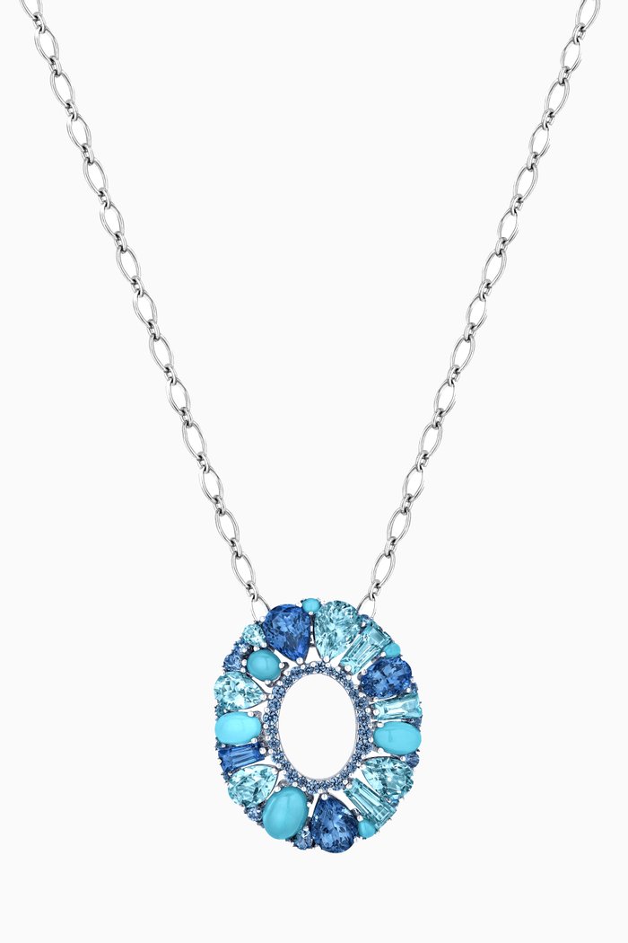 Blaze Sapphire Necklace in 18kt White Gold, Blue