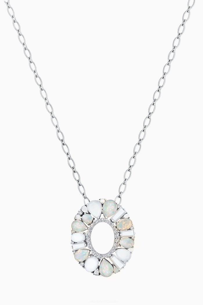 

Blaze Diamond, Opal & Mother of Pearl Necklace in 18kt White Gold