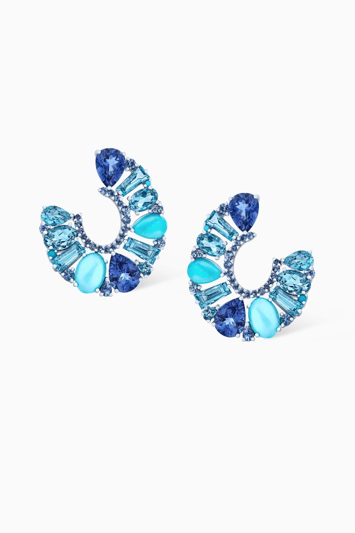 

Blaze Sapphire Hoop Earrings in 18kt White Gold, Blue