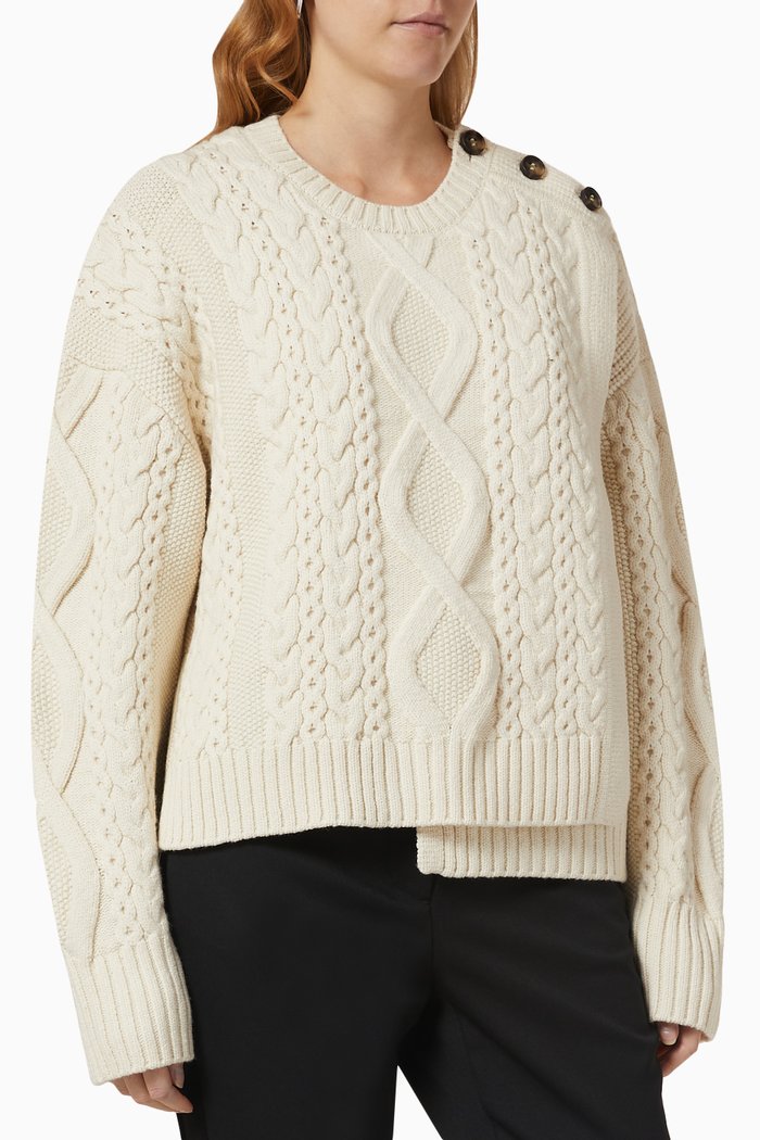 Cable-knit Overlay Sweater in Wool, White