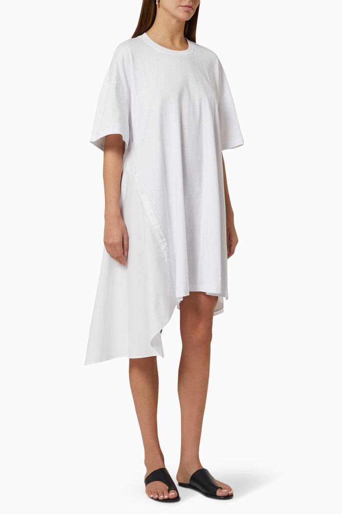 Short Sleeve Draped T-shirt Dress, White