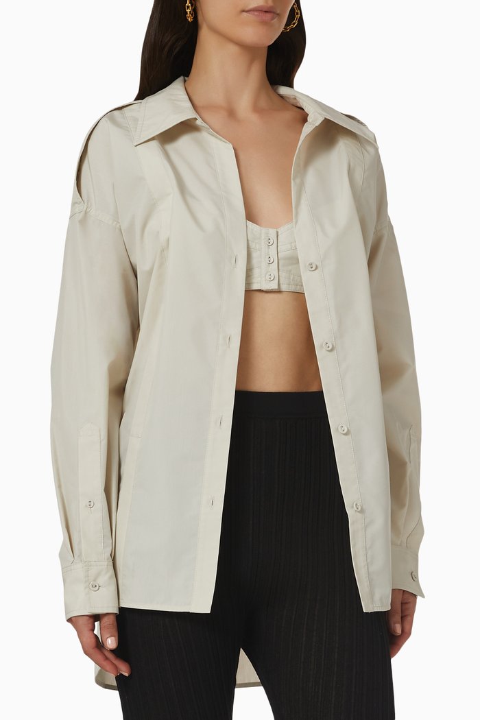 

Shirt & Bra Set in Cotton Poplin, Neutral