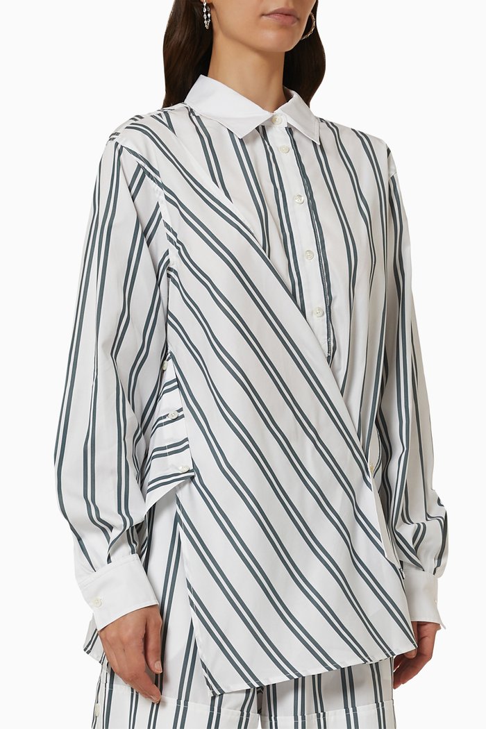 

Front Draped Striped Shirt in Cotton Blend, Blue