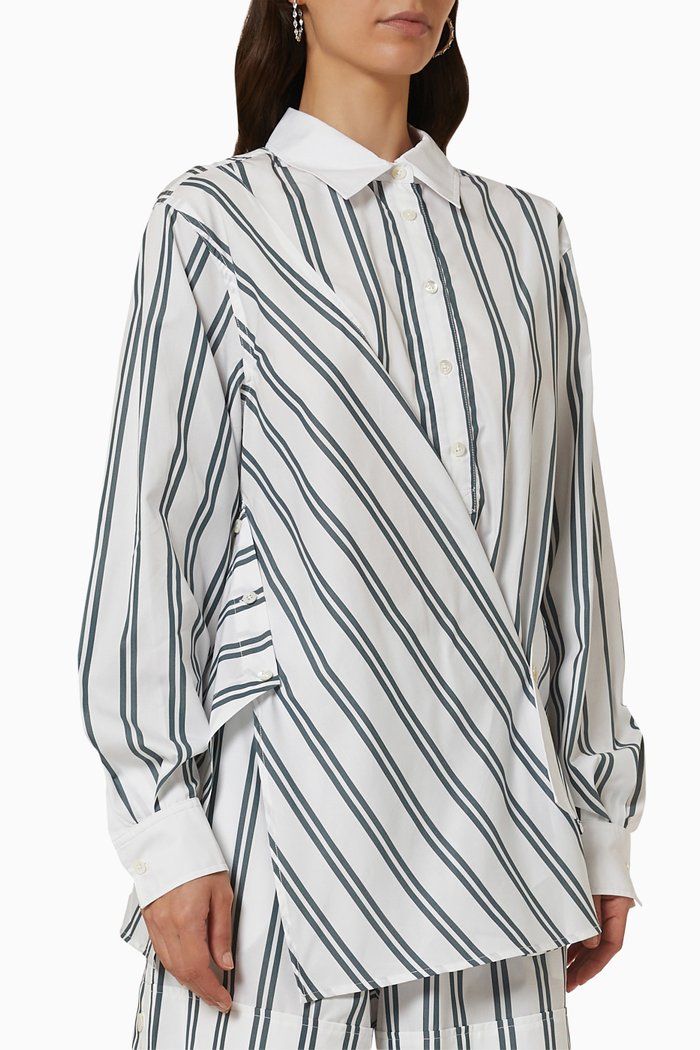 

Front Draped Striped Shirt in Cotton Blend, White