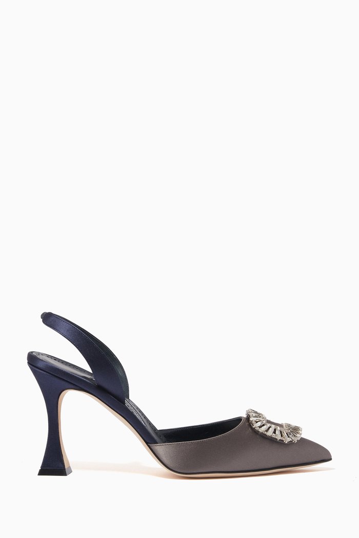 Prietasli Slingback Pumps in Satin & Leather, Grey