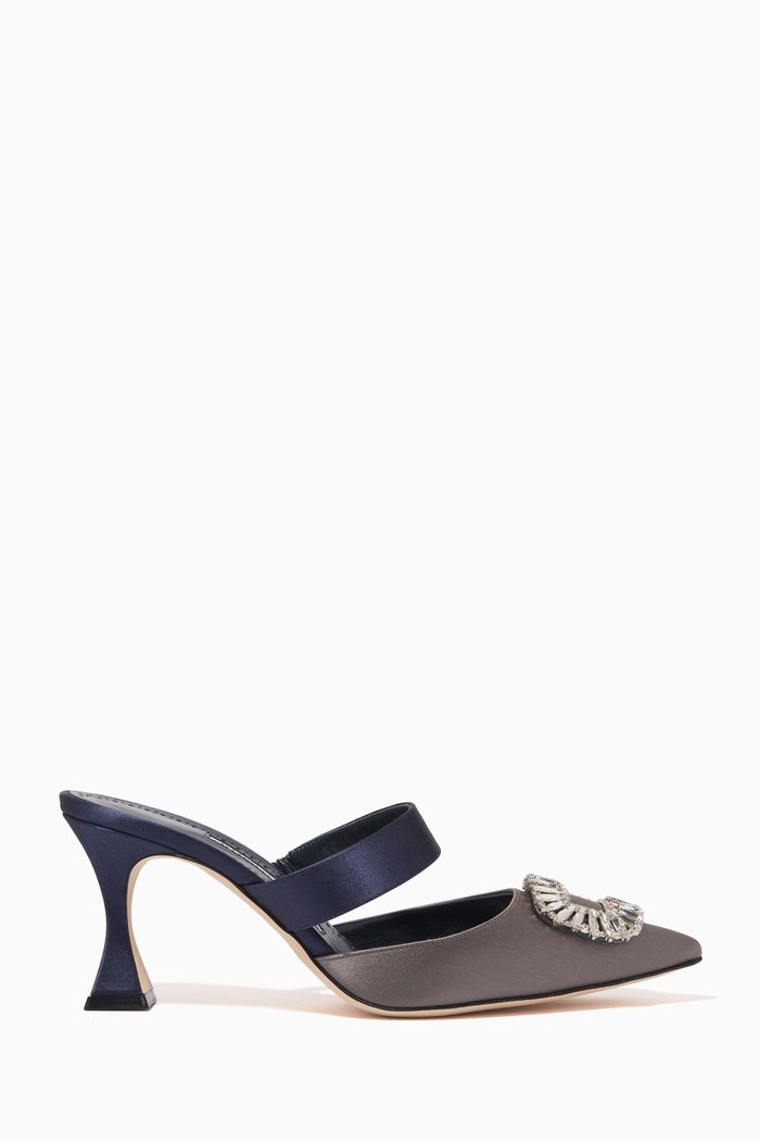 

Scapetamu Embellished Mules in Satin & Leather, Grey