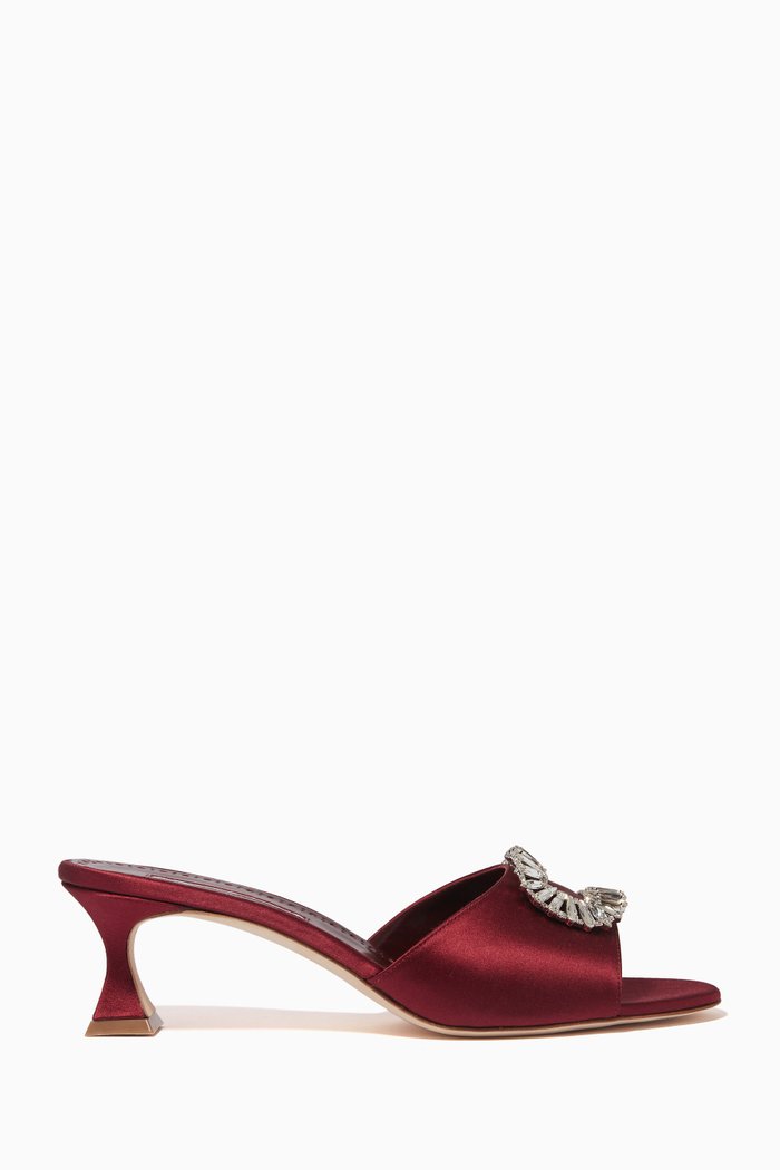 

Laalita Embellished Mules in Satin & Leather, Burgundy