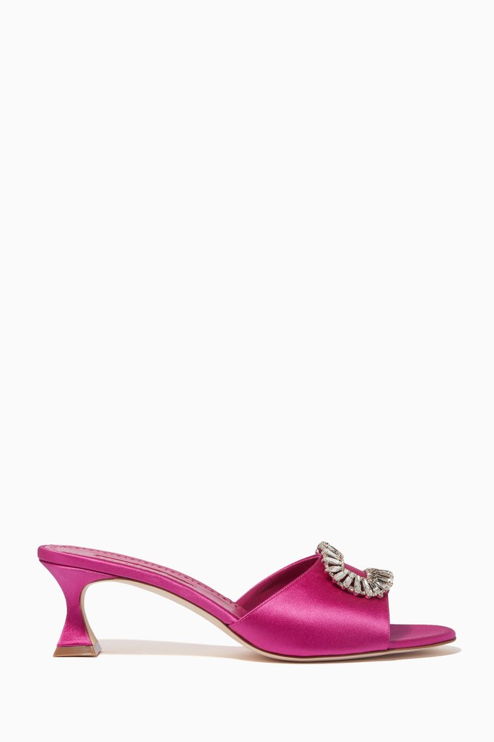 

Laalita Embellished Mules in Satin & Leather, Purple
