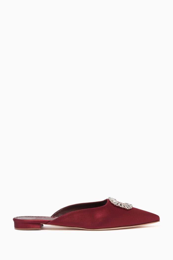 

Sigulona Embellished Flat Mules in Satin & Leather, Burgundy