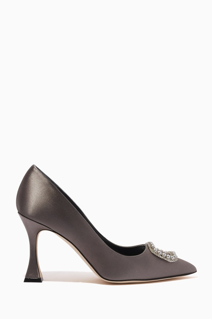 

Fabeta Embellished Pumps in Satin & Leather, Grey
