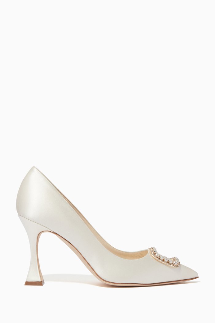 

Fabeta Embellished Pumps in Satin & Leather, White