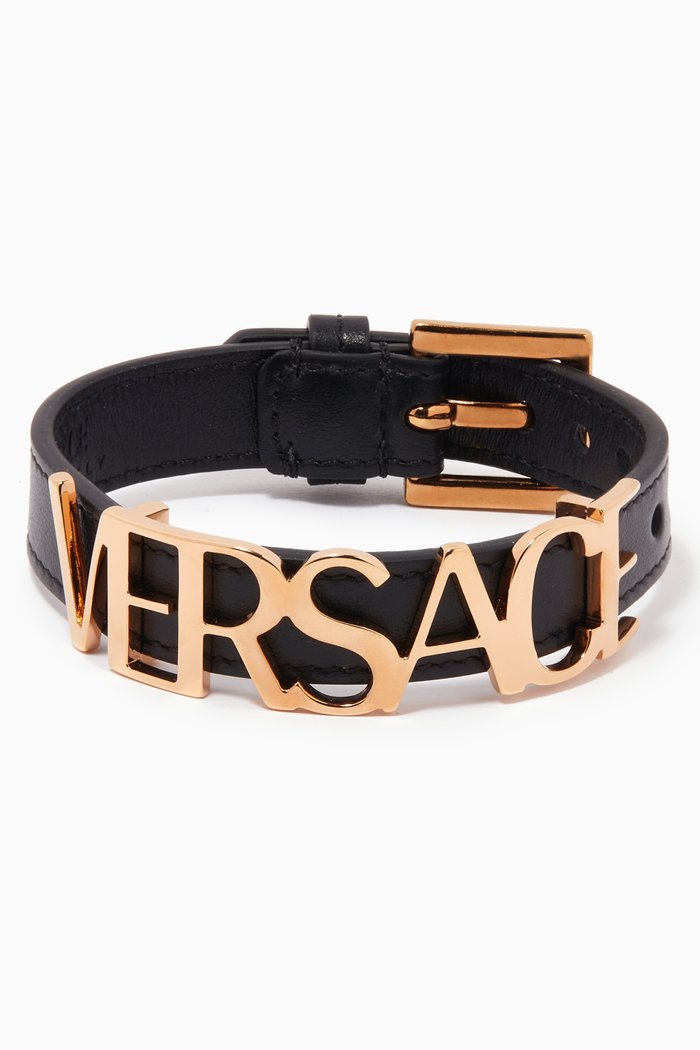 

Logo Lettering Bracelet in Leather, Black