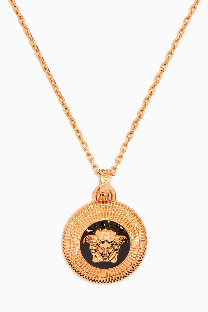 Medusa Coin Necklace in Metal, Black